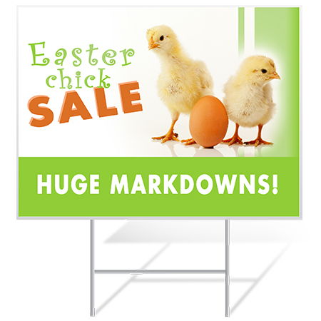 Easter Yard Sign Displaying a Chick Sale | Banners.com