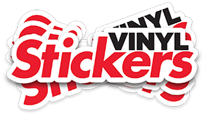 Stack of custom stickers that read "vinyl stickers"