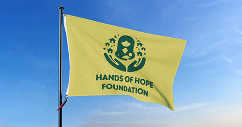 Custom flag hanging from a flagpole