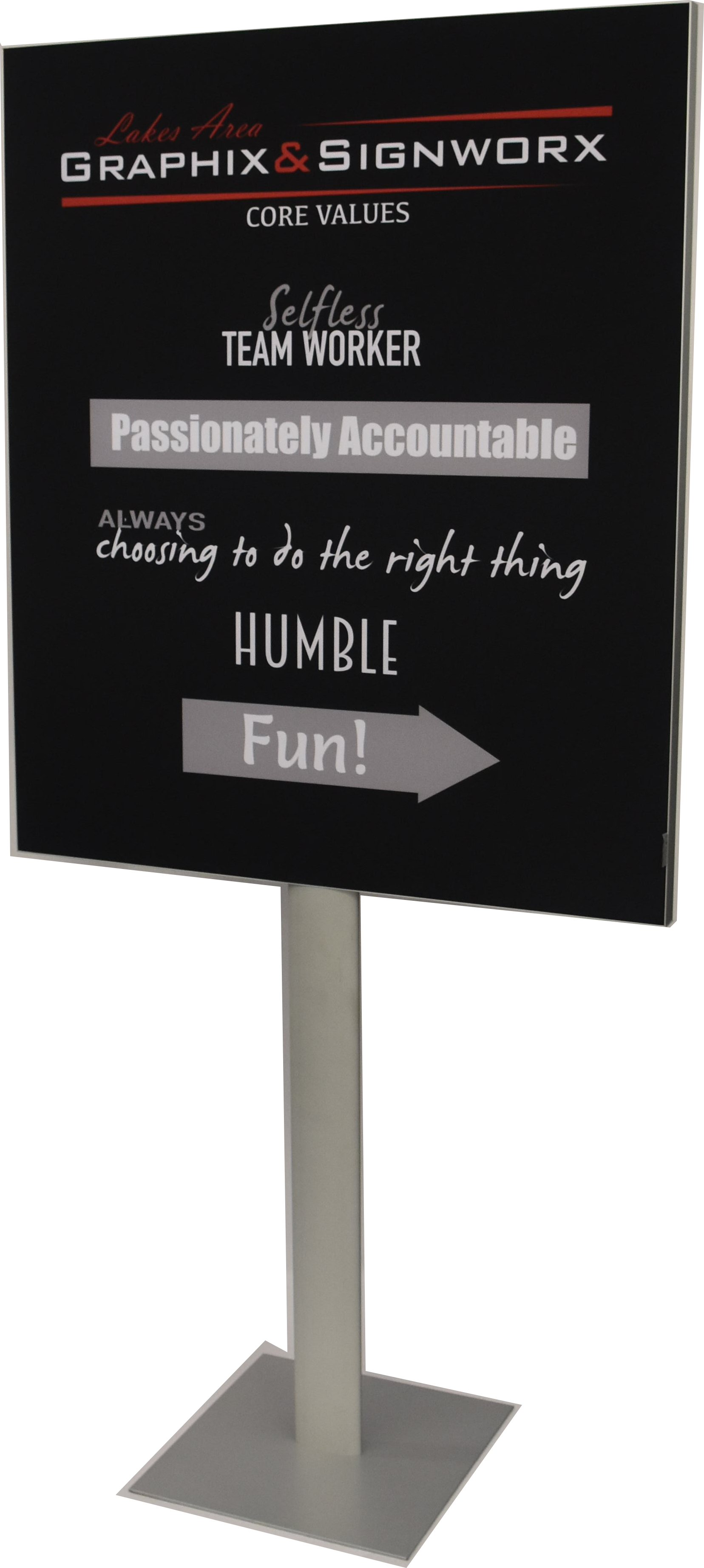 Silicone Edge Graphics Pedestal Frame Advertising Company Core Values